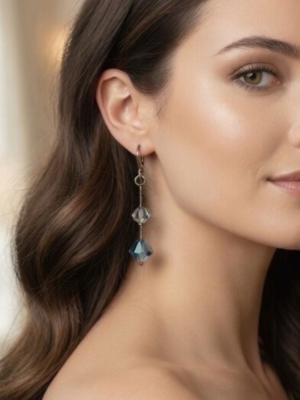 Swarovski Iridescent Dangle Aurora Borealis Faceted Crystals Earrings - Picture 2 of 14
